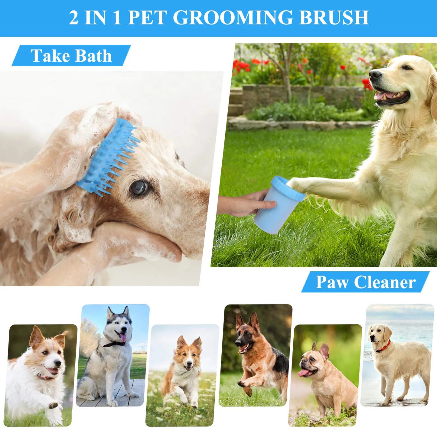 Dog Paw Cleaner, Dog Paw Washer Cup, 2 in 1 Portable Silicone Pet Cleaning Brush Feet Cleaner for Dogs,Dog Foot Cleaner for Large Dog