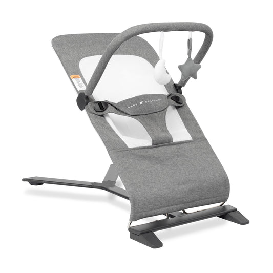 Alpine Deluxe Portable Baby Bouncer, for Infants 0-6 Months, Charcoal Tweed