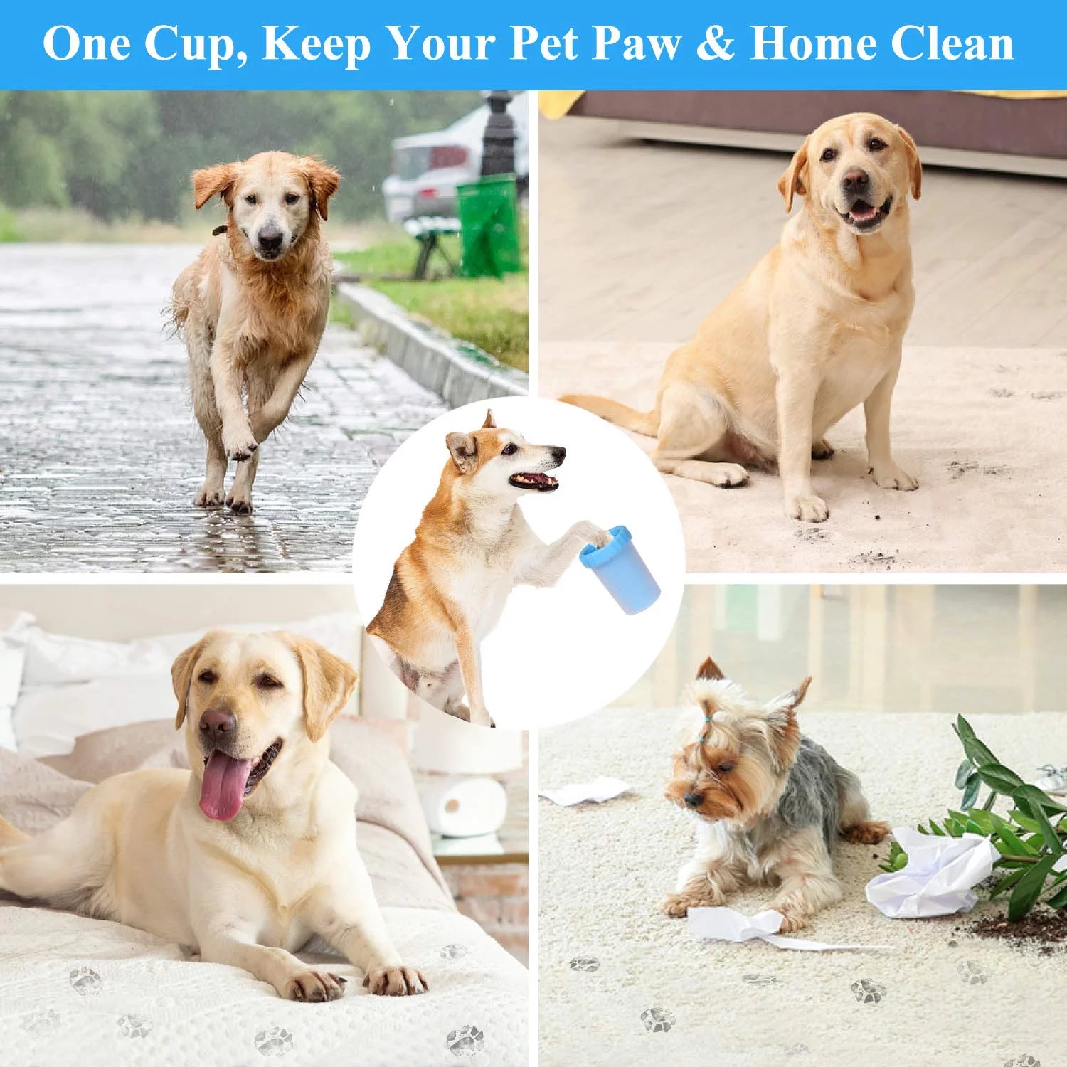 Dog Paw Cleaner, Dog Paw Washer Cup, 2 in 1 Portable Silicone Pet Cleaning Brush Feet Cleaner for Dogs,Dog Foot Cleaner for Large Dog